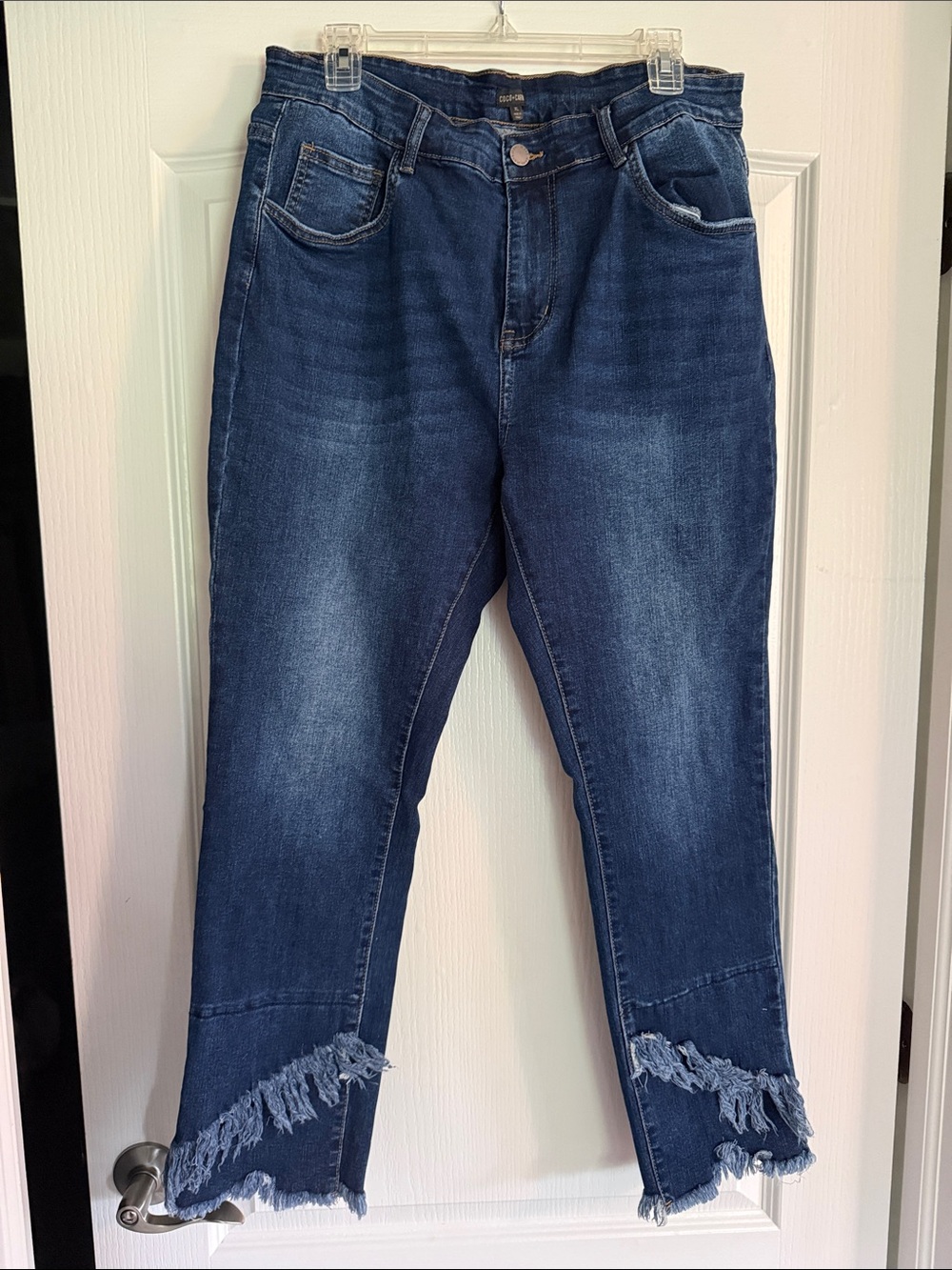 Coco + Carmen Dark Blue Cropped Frayed Hem Jeans